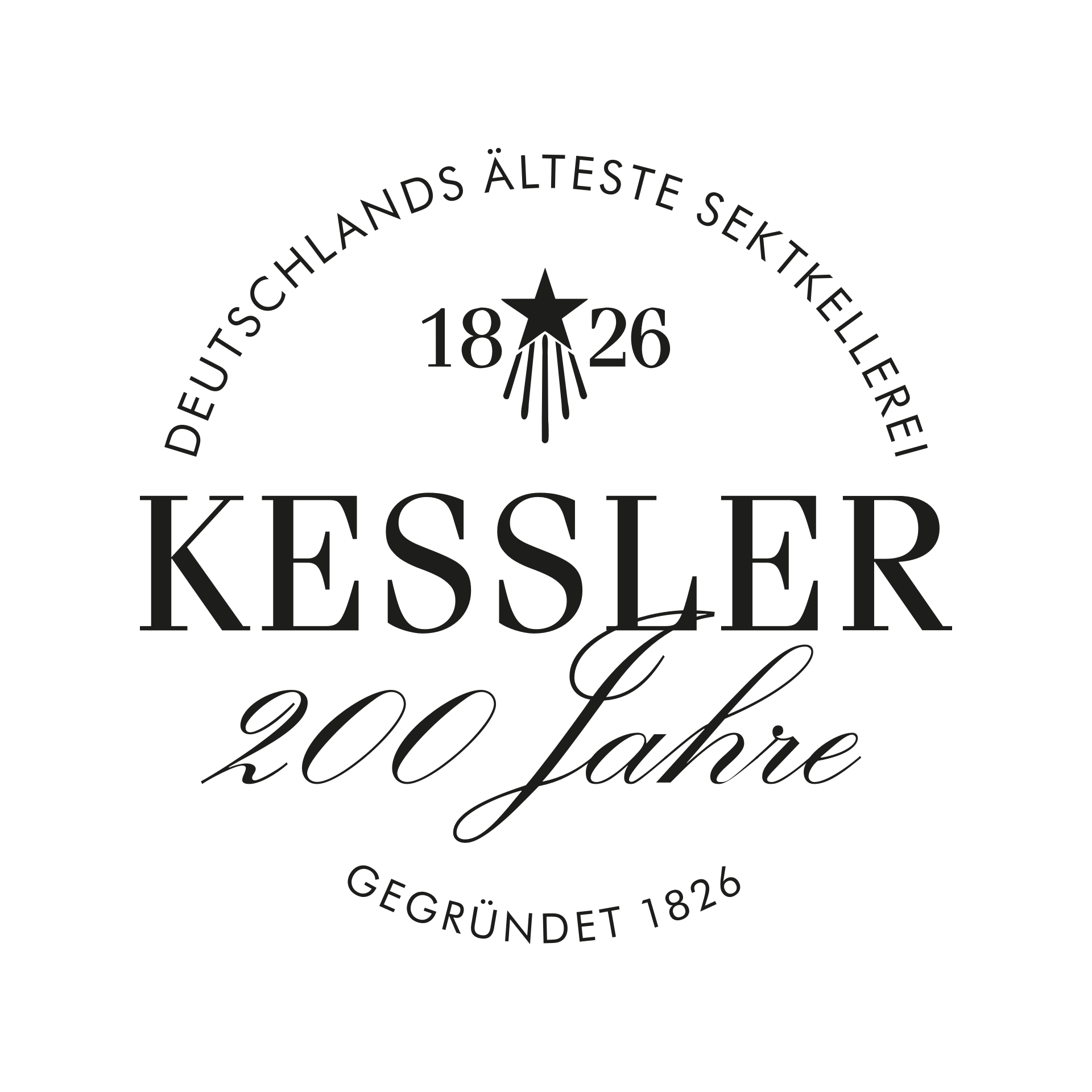 Logo „Kessler 200 Jahre“ mit Gründungsjahr 1826 auf schwarzem Hintergrund